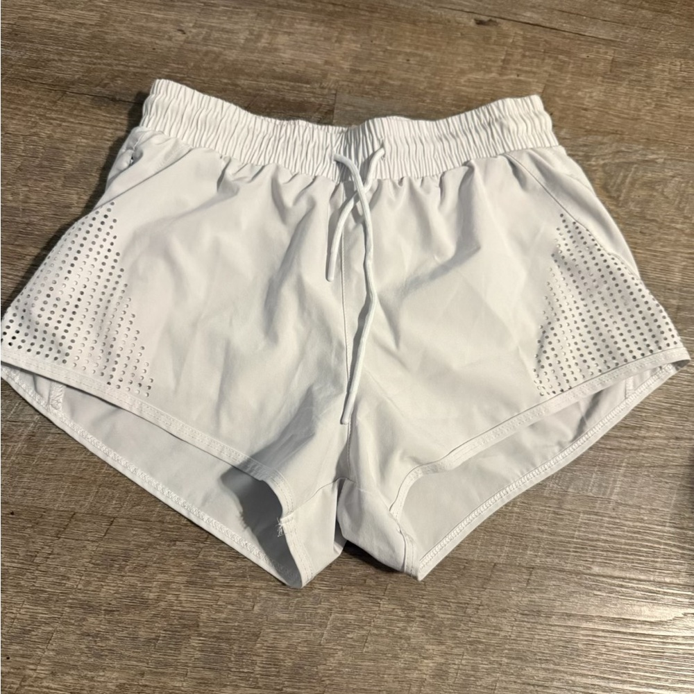aerie White Athletic Drawstring Shorts with Perforated Side Panels